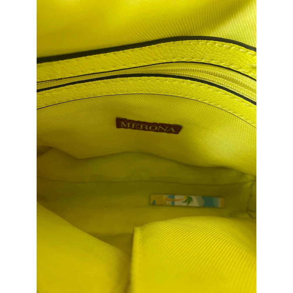 Bright Yellow Faux Leather Satchel Handbag with Adjustable Strap - Picture 3 of 6